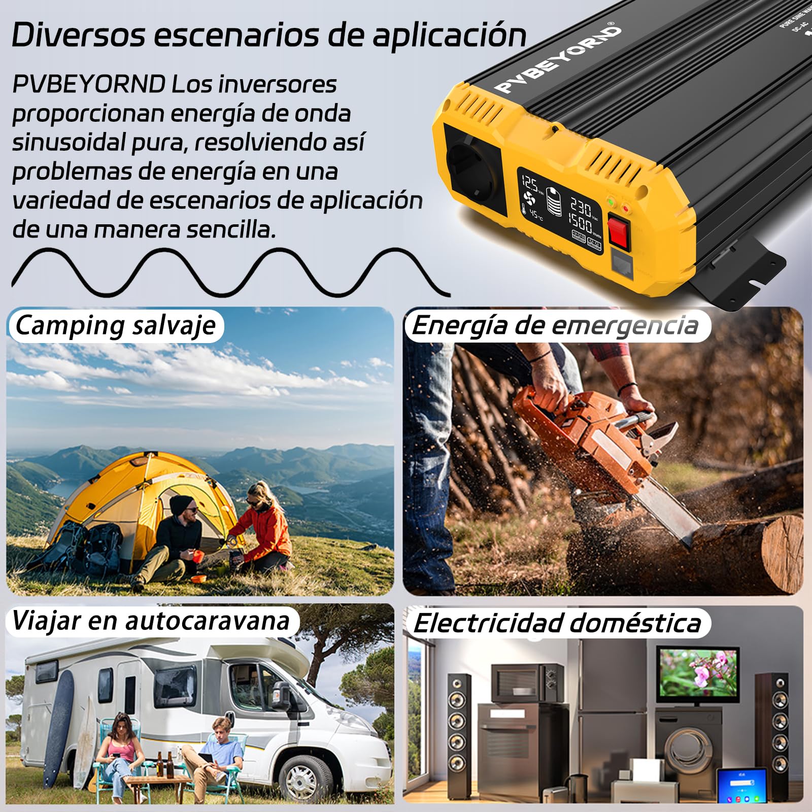 Inversor 12V 220V/230V Onda Pura 1500W/3000W Inversor Onda Pura | Avec fonction de télécommande. Utilisé pour l'alimentation électrique hors réseau, les camping-cars et les séjours en camping