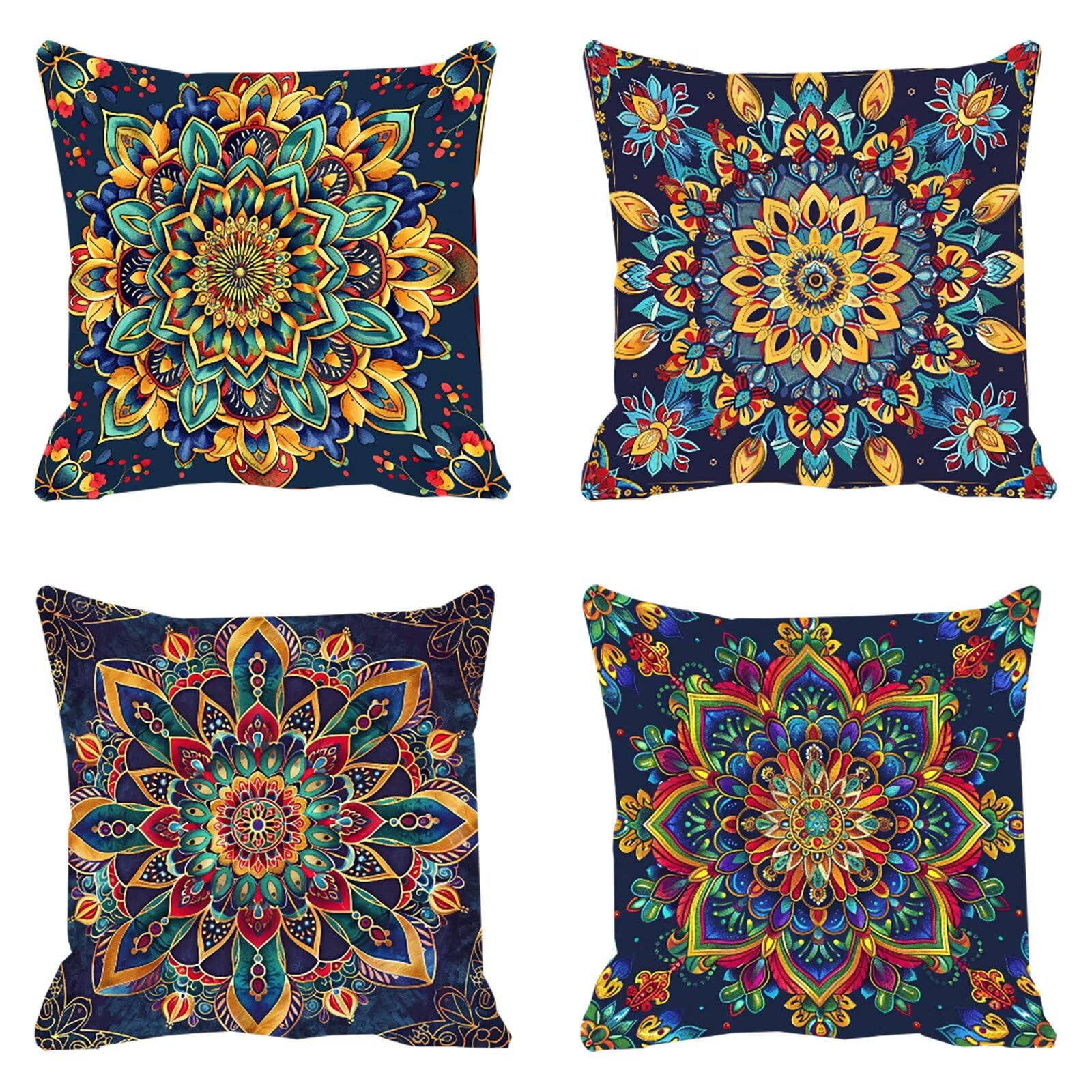 Housse de Coussin 50x50cm Taie Oreiller Canape Velours Mandala Q-47