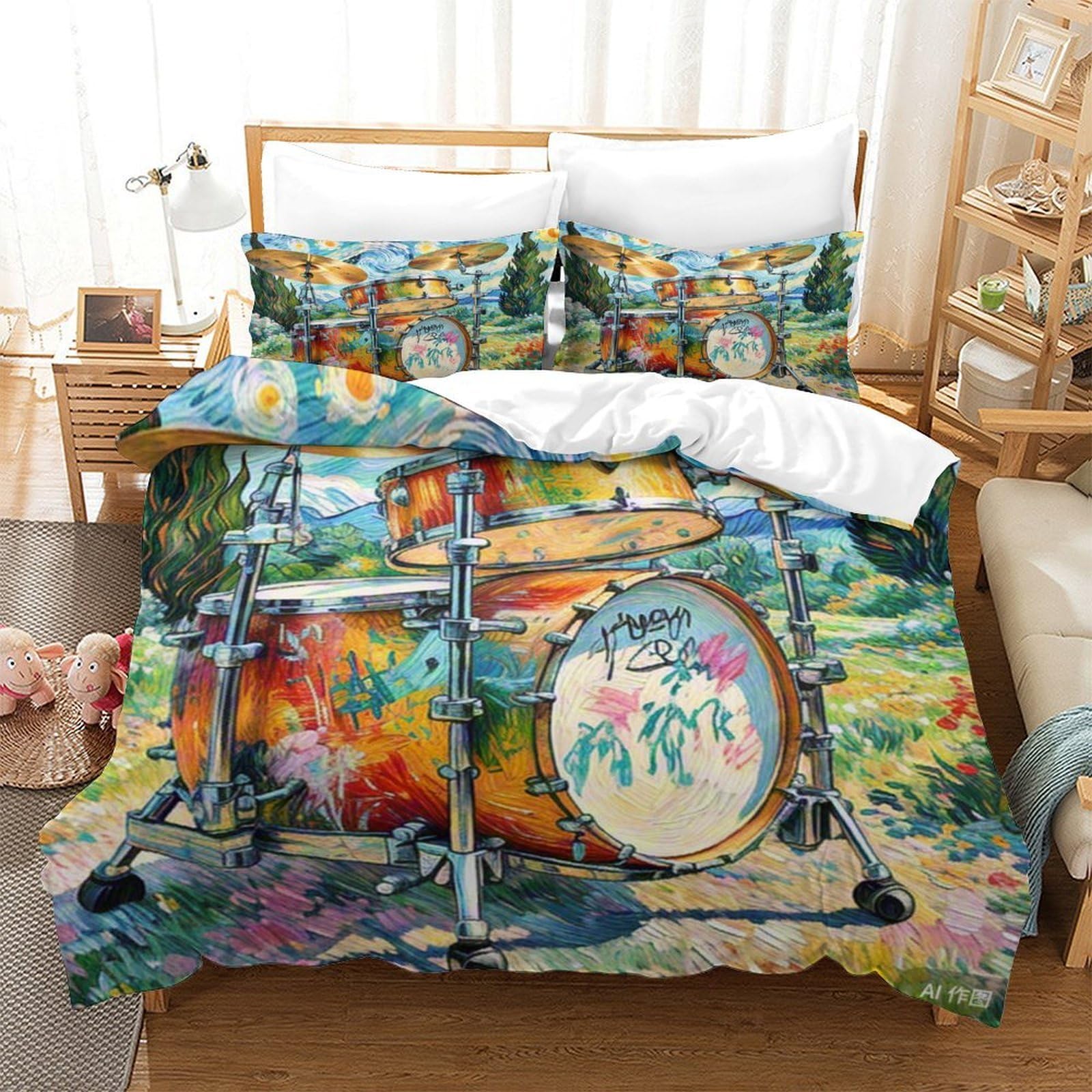 Housse de couette tambour 140x200 anti plis et facile à laver