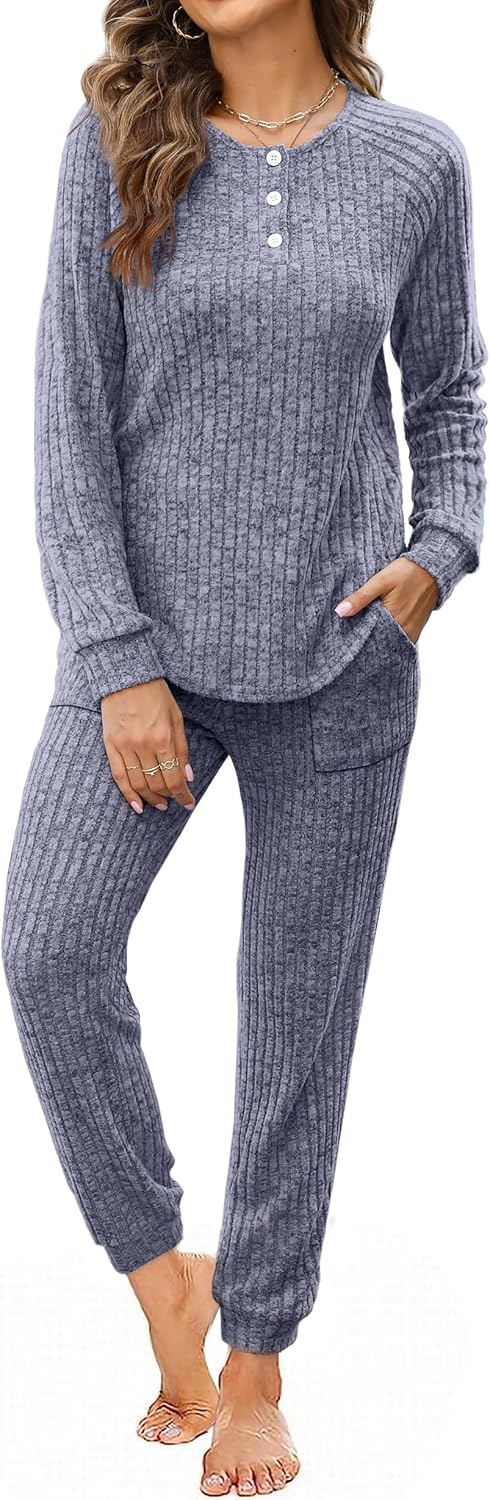 WIHOLL Two Piece Outfits for Women Lounge Sets Button Down Sweatshirt Sweatpants Sweatsuits Set with Pockets - Image 2