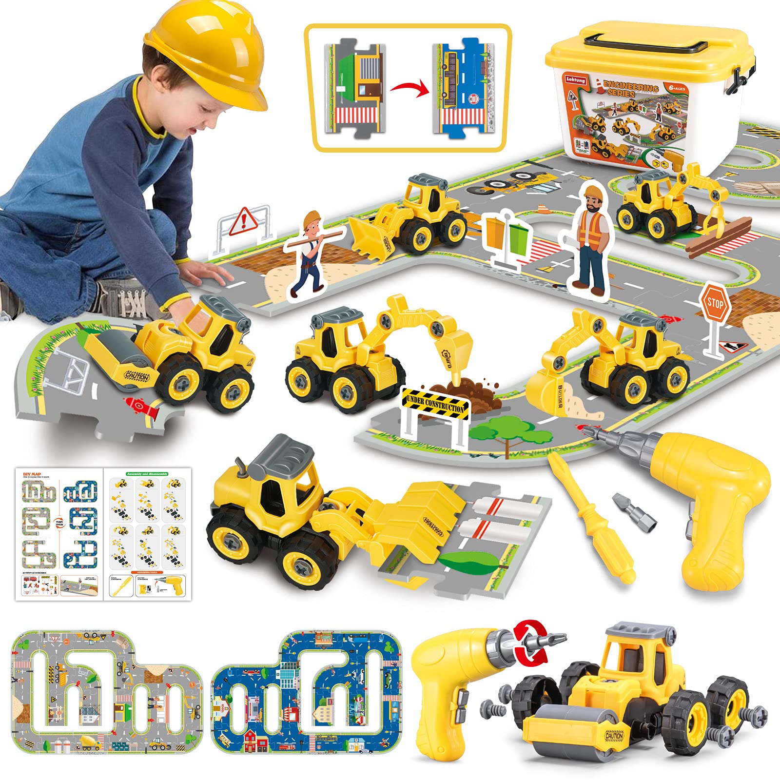 Construction Toys for Kids 5-7 STEM Toys Engineering Car Track Set Take Apart Truck Toys Birthday Gi
