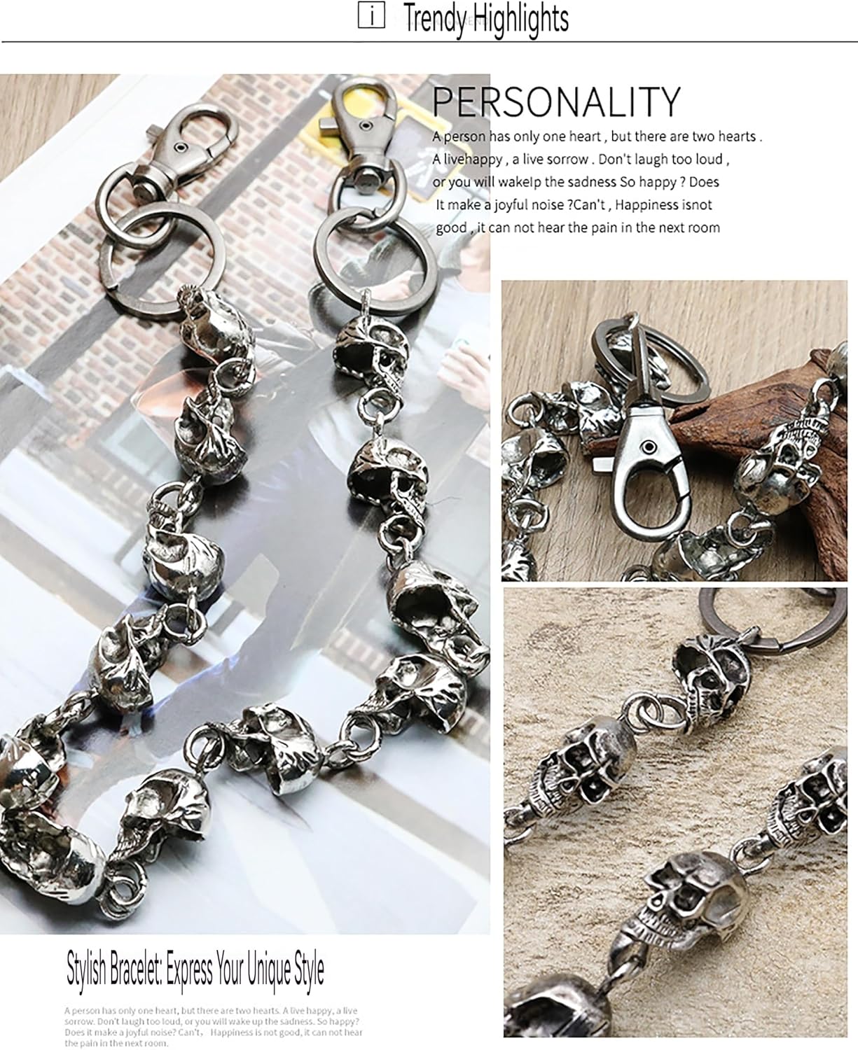 Pants chain for men Wallet Chain Men's Biker Belt Keychain, Heavy Duty Punk Jeans Chain
