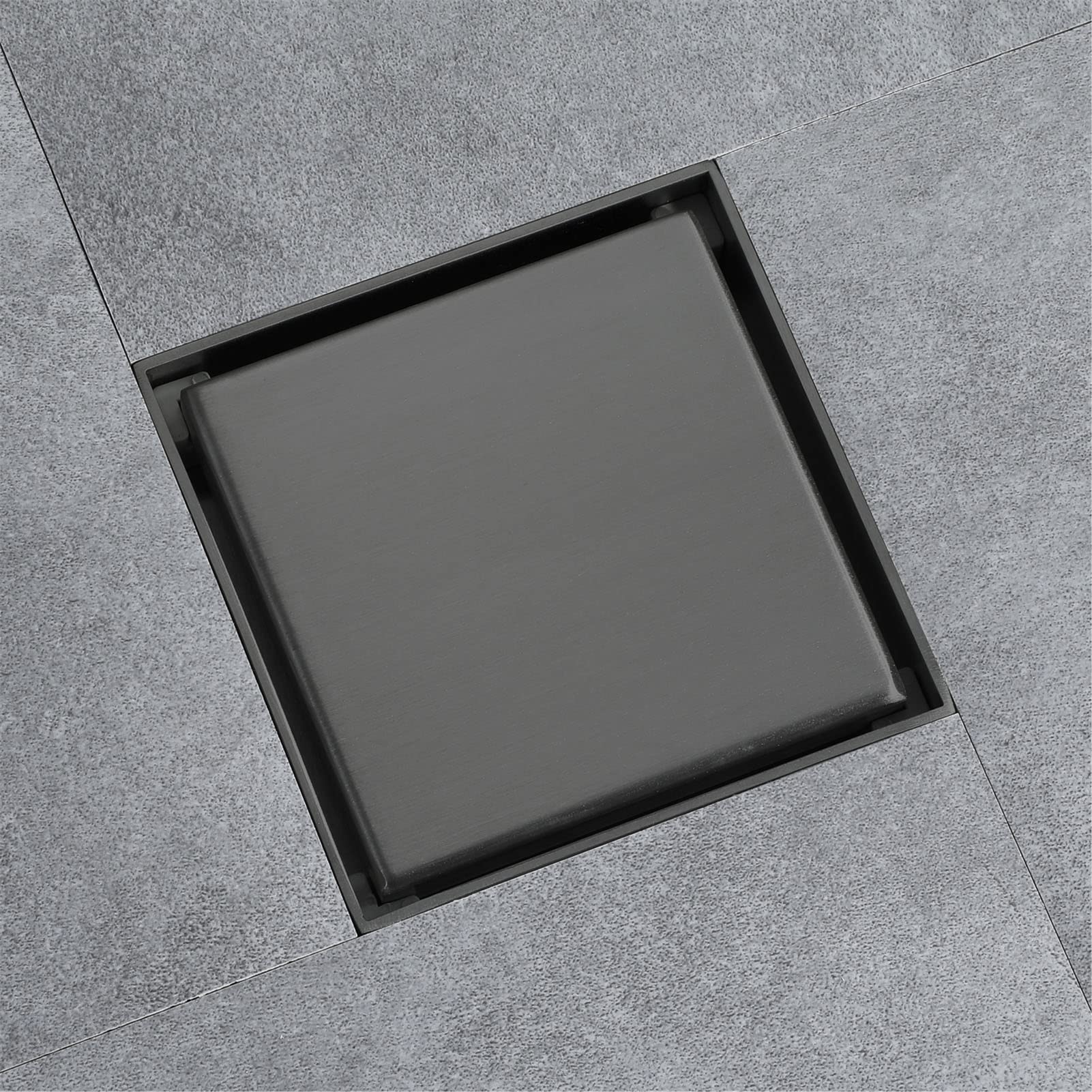 Scarico a pavimento per doccia in acciaio inox con raccogli capelli, quadrato, 1010 cm, ideale per bagno, cucina, garage, grigio pistola