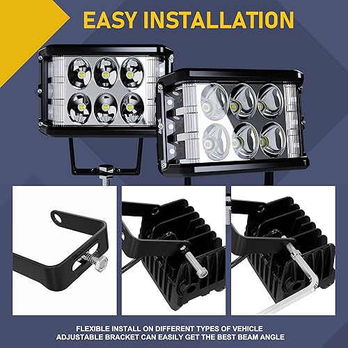 Miniatura 7 de ASLONG Disparador lateral LED, 2 luces estroboscópicas de trabajo DRL de 4 pulgadas con amarillo y azul, doble color, intermitente, cubos LED, luz