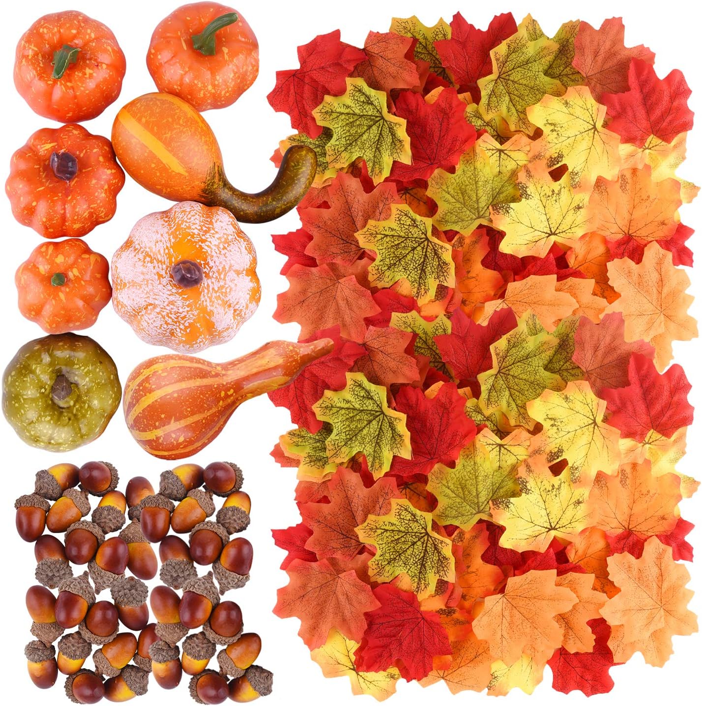 ASTARON 48 Pcs Autumn Fall Decorations,Mini Artificial Pumpkins, Artificial Acorns, Fall Leaves for Thanksgiving Party Supplies Harvest Home Decoration