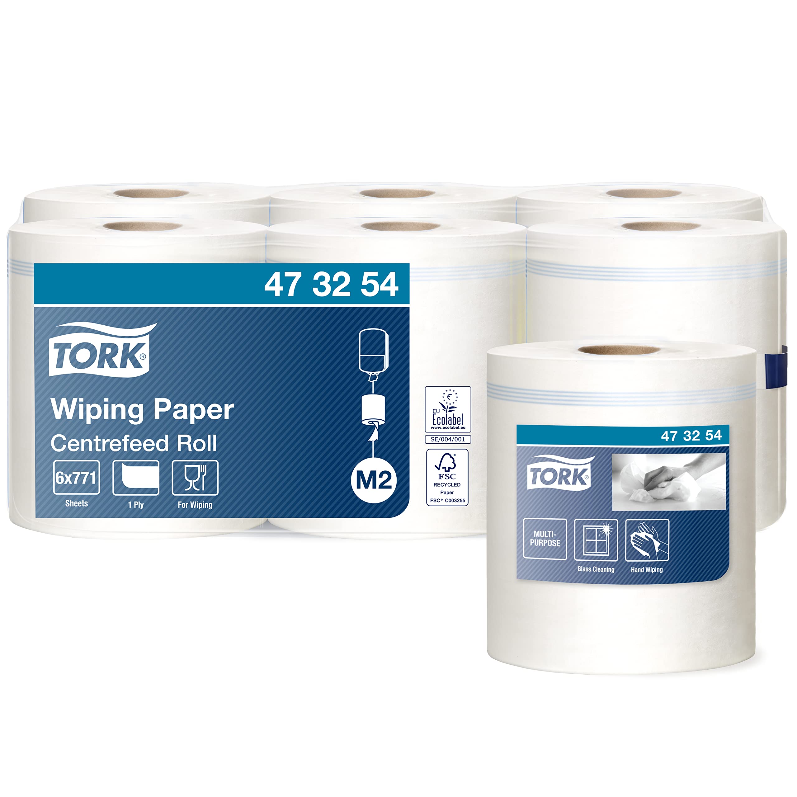Tork Centrefeed Wiping Paper White M2, Hand and Surface Wiping, 1 x 771 Sheets, 473254