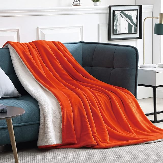 Walensee Sherpa Fleece Blanket (Travel/Single 130x150 cm Orange) Plush Throw Fuzzy Super Soft Reversible Microfiber Flannel Blankets For Couch, Bed, Sofa Warm and Cozy For All Seasons