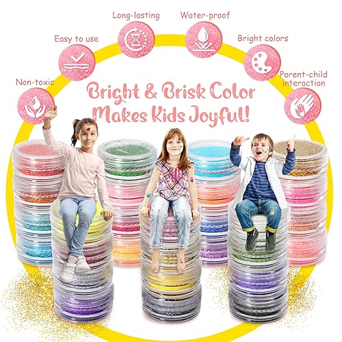 Miniatura 8 de Eleanore's Diary - Tatuaje temporal con purpurina para niños, 31 colores con purpurina, 165 plantillas únicas, 2 pegamentos, 4 pinceles, kit de