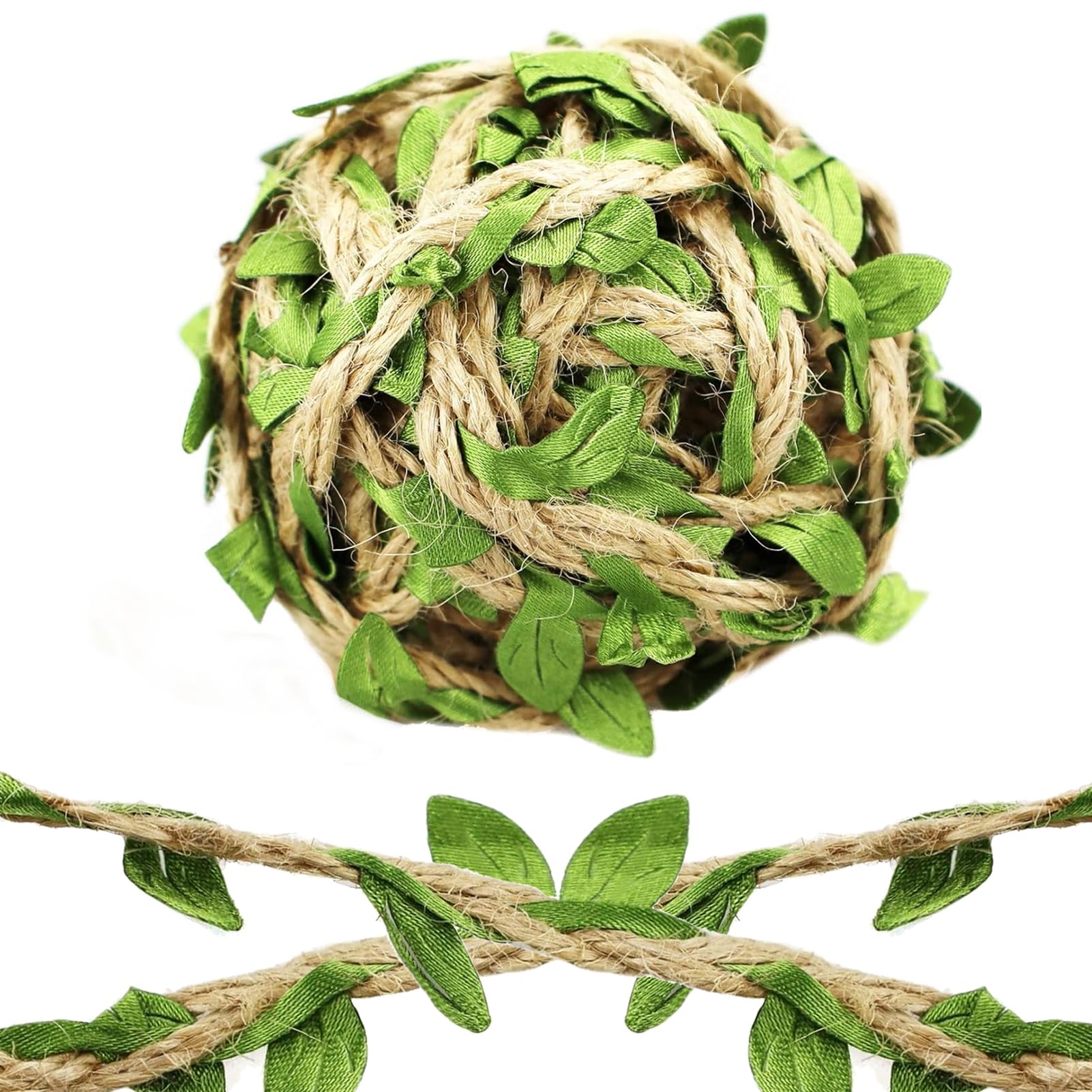 Hxmjied Green Leaves Jute, 5M/16Ft Long Leaf Vine Hemp Rope, Leaf Ribbon, Natural Jute Twine String, Jute Twine Leaf Rope, Artificial Leaf String Flowers Vine, Garden Twine Natural