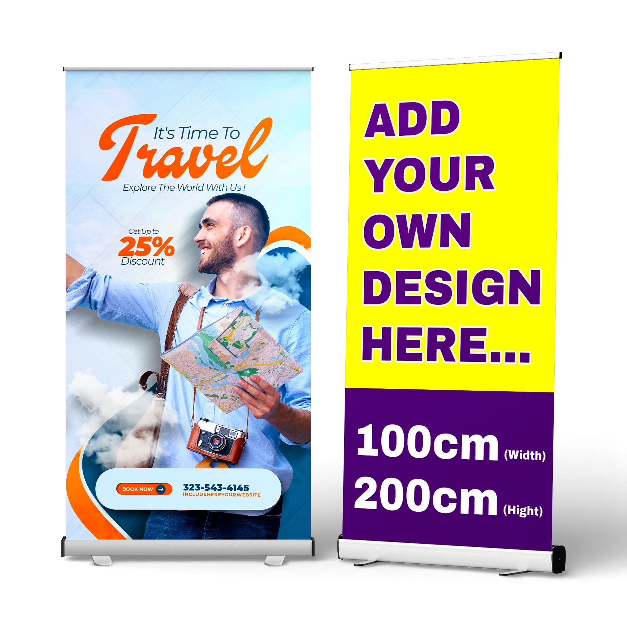 Printed Roll Up Banner, Personalised Banners for Events, Custom Pull Up Printed Banners for Business Wedding Charity Outdoor Indoor, Sign Print Your Design, Large Backdrop (Large -100cmx200cm Size) — image 1