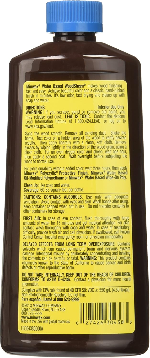 Minwax 304380000 Water Based Wood-Sheen Running Stain & Finsh, 12 ounce , Plantation Walnut