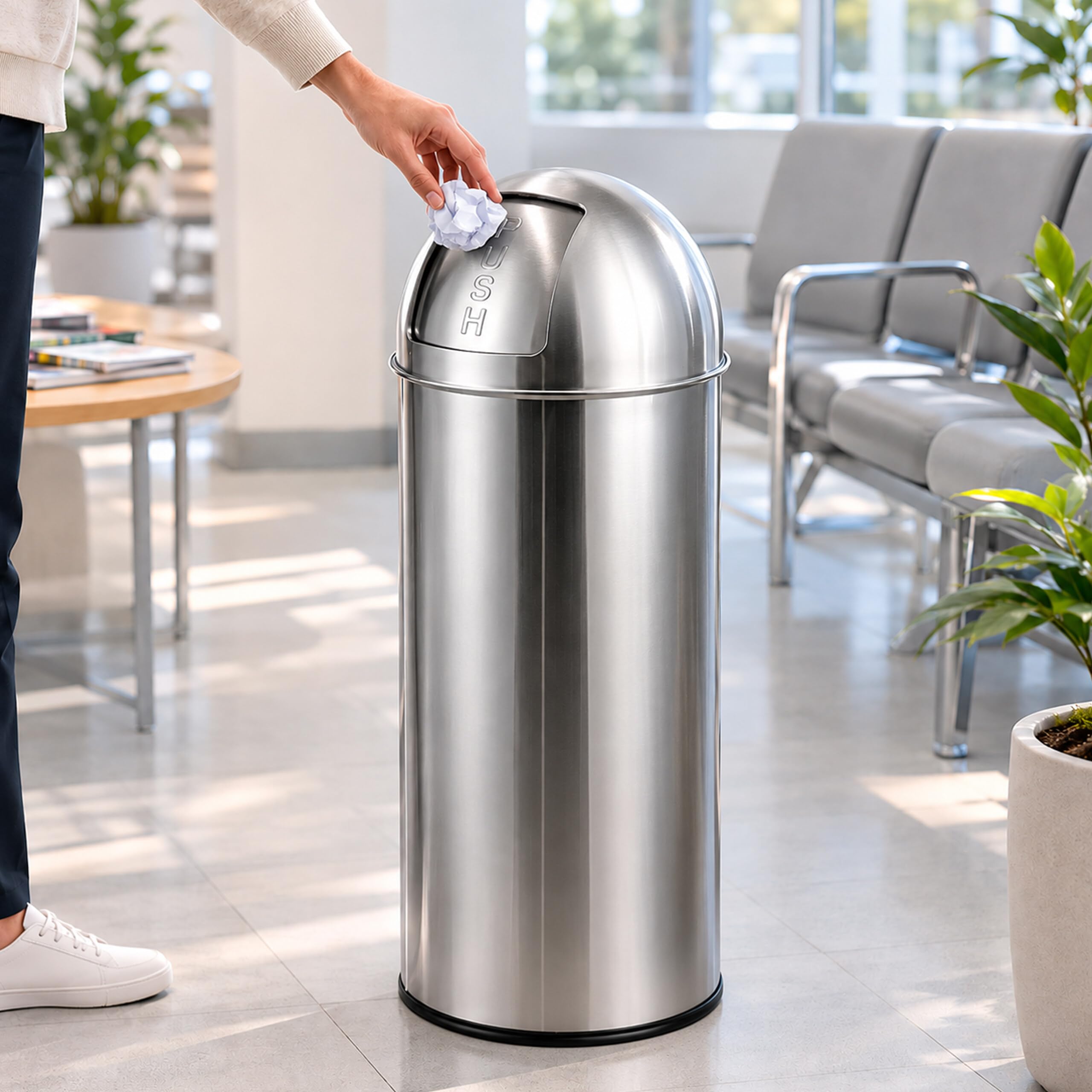 Relaxdays Mülleimer, 70 Liter, Push-Deckel, Edelstahl, entnehmbarer Inneneimer, Küche, Badezimmer, Abfalleimer, silber