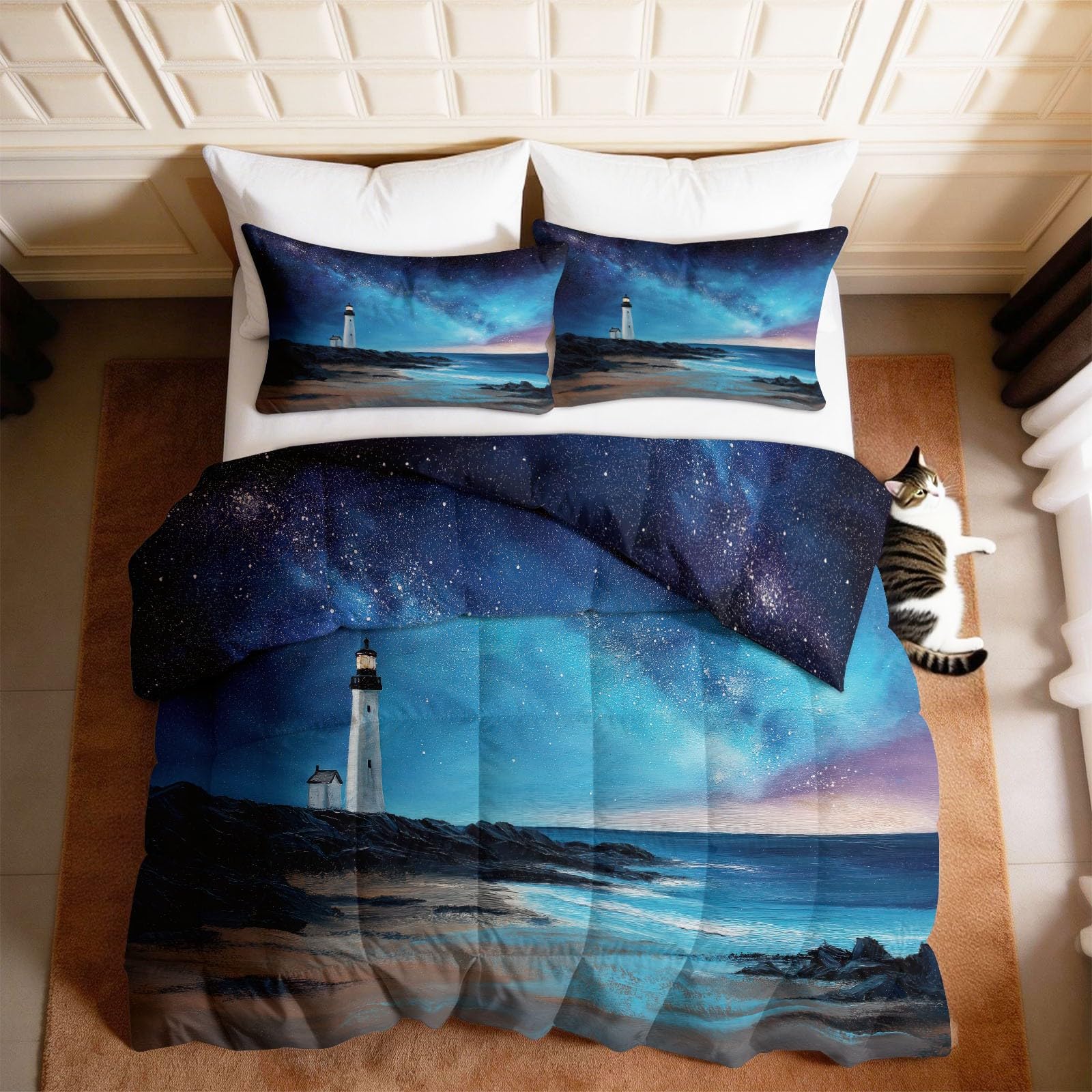 Edredón de 155 x 220 cm estampado paisaje marino de tacto cálido y suave todo el año