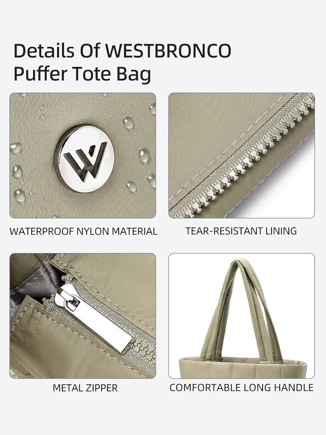WESTBRONCO Puffer Tote Bags for Women Puffy Quilted Purse Nylon Shoulder Bag and Handbags with Laptop Compartment