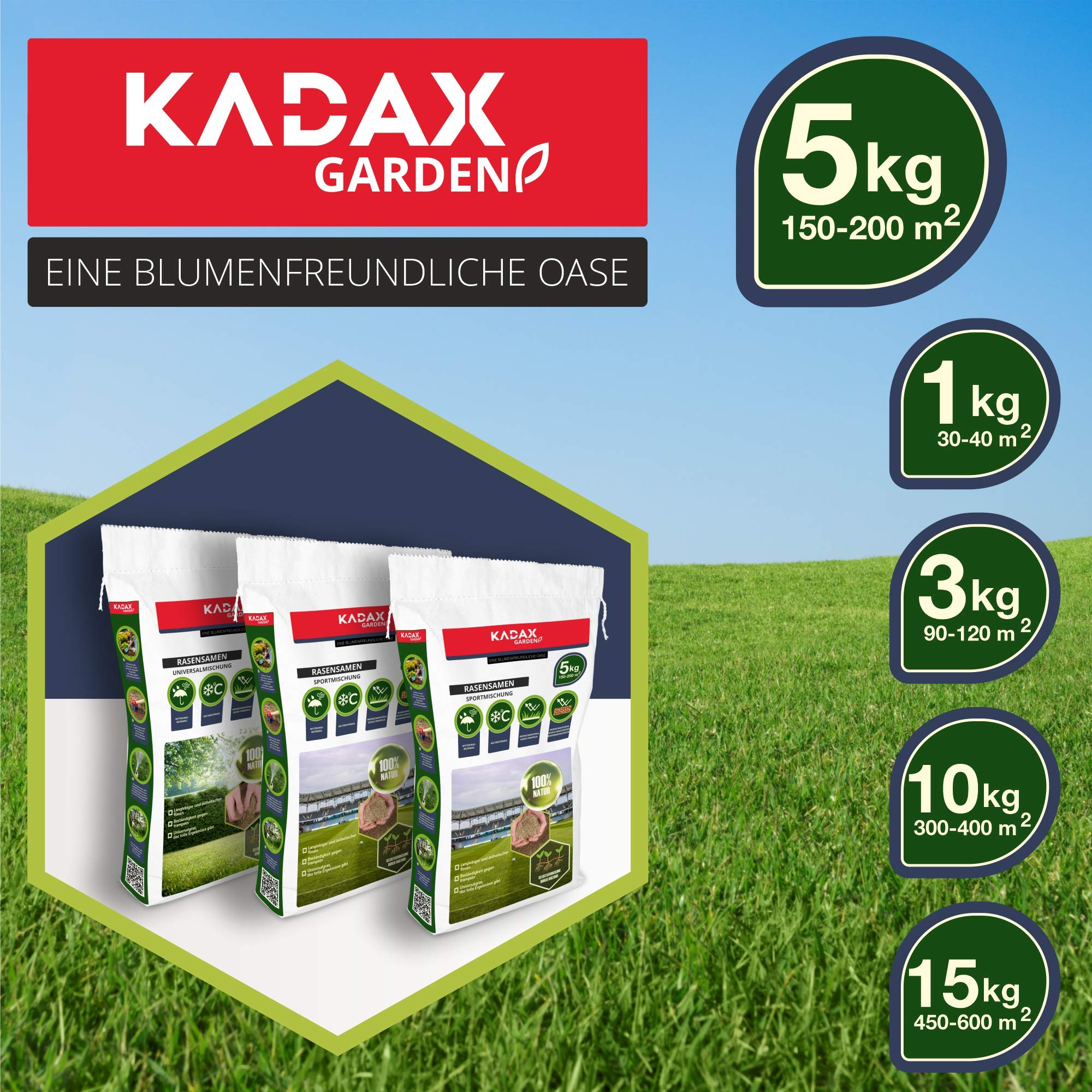 KADAX semillas de césped, 200 m², semillas de césped, césped universal, mezcla de césped, semillas de césped, semillas, mezcla de semillas de césped, semillas para céspedes robustos y estéticos (5 kg)