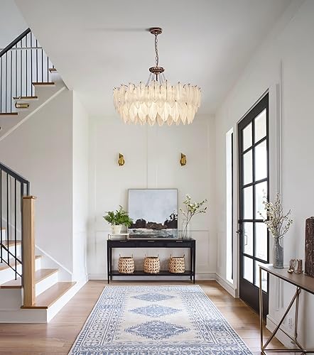 Miniatura 6 de Wellmet Candelabro de cristal vintage de bronce, lámpara de plumas de vidrio francés de granja, lámpara colgante rústica francesa grande, para sala