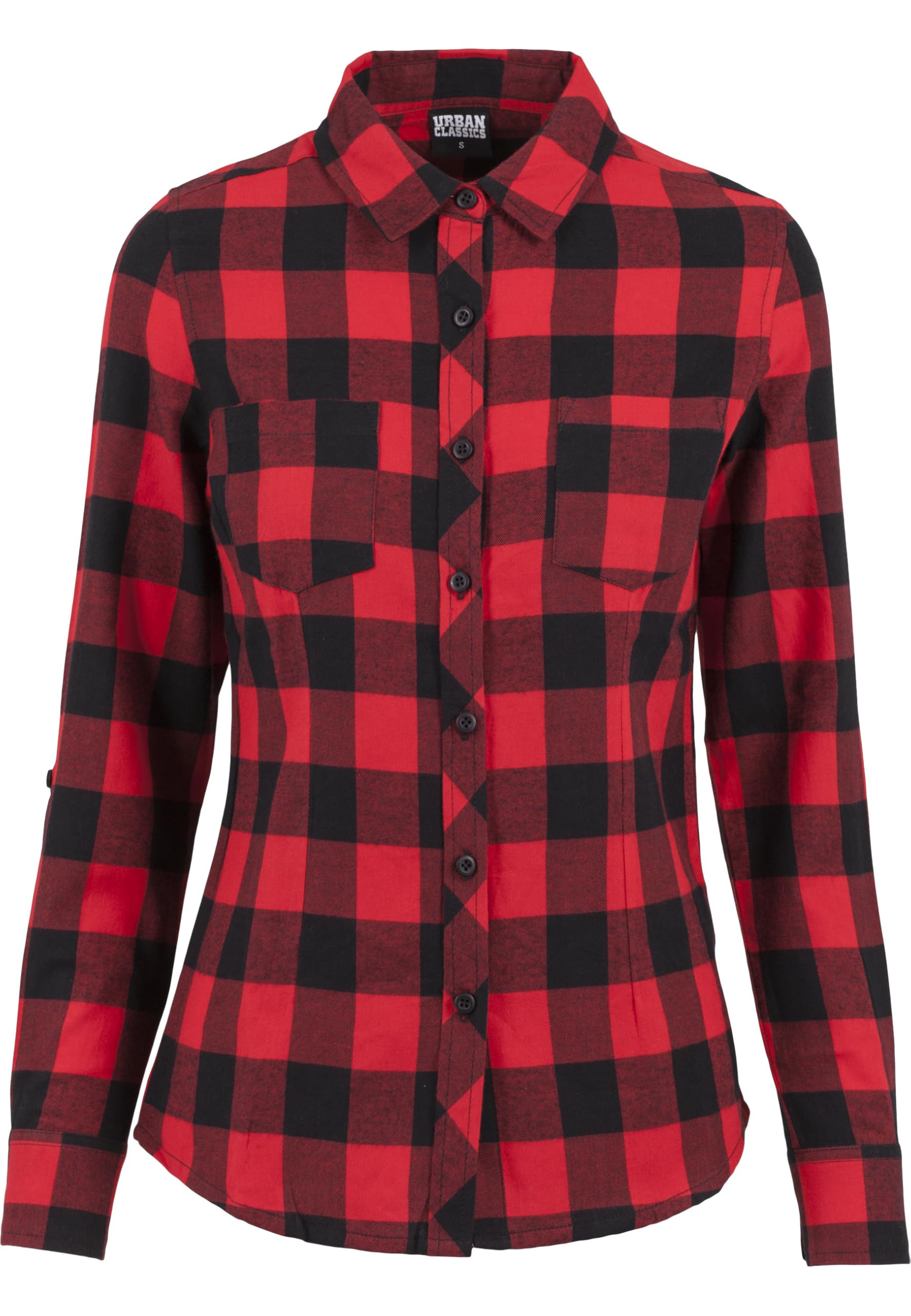 Urban Classics Women's Ladies Turnup Checked Flanell Shirt, blk/red , L