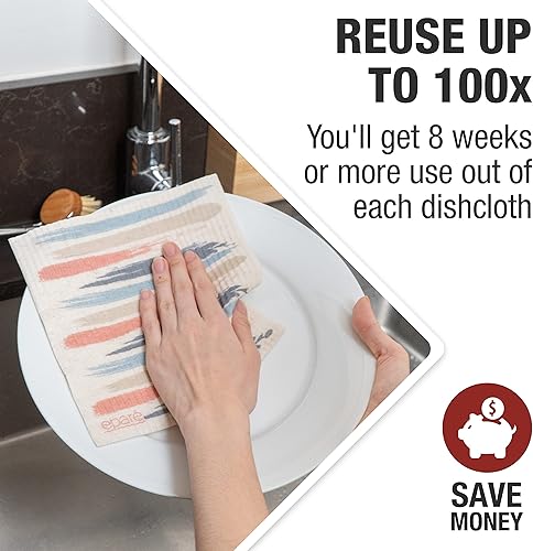 Miniatura 7 de Eparé Paños de esponja de celulosa, paquete de 4 paños suecos grises para cocina, paños de cocina para lavar platos, esponjas suecas y toallas