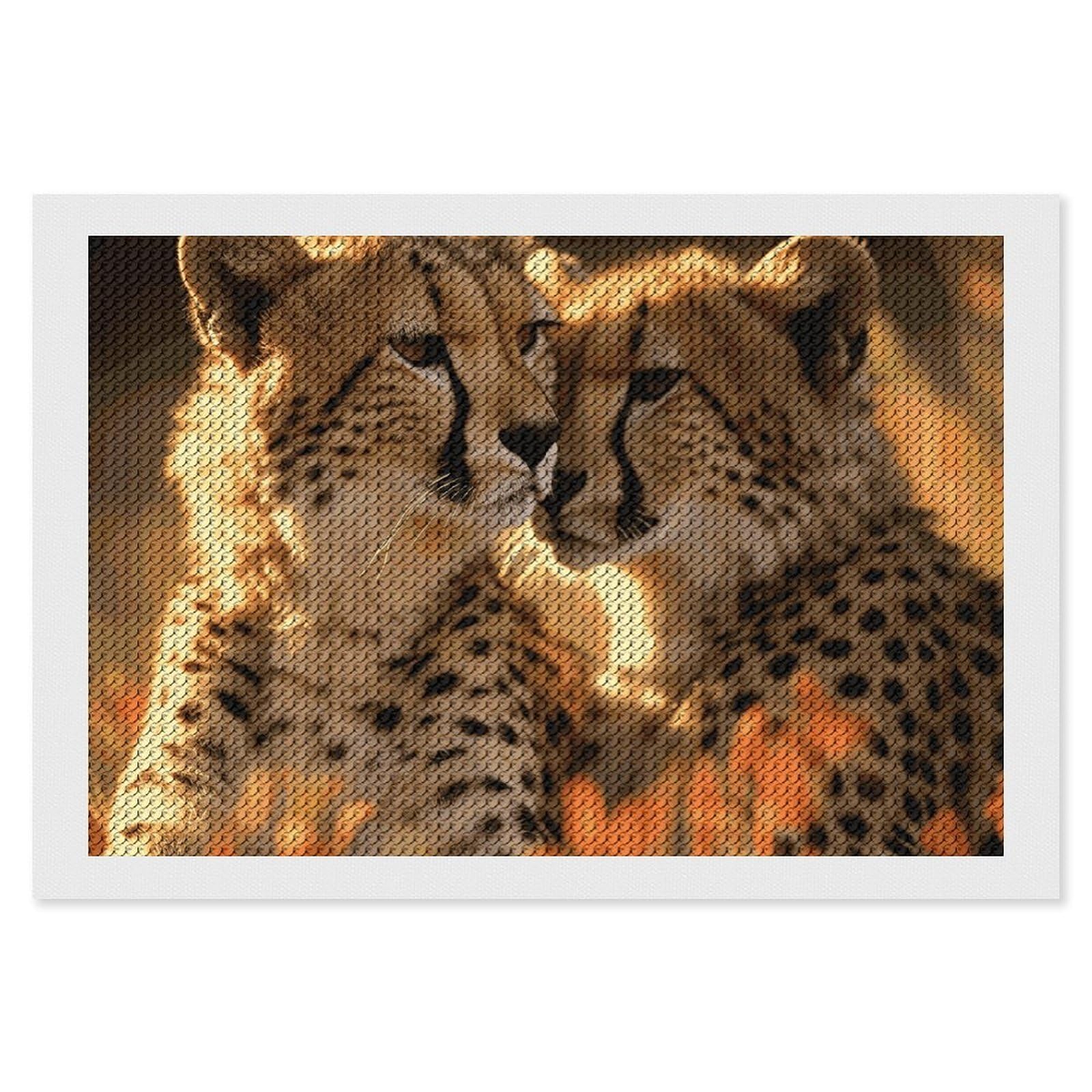 Cheetah Love Diamond Art Kits for Adults, DIY 5D Diamonds Painting Kits for Beginner, Round Full Drill Diamond Dots Painting, 8"x12" Diamonds Pictures Gem Art and Crafts Wall Decor