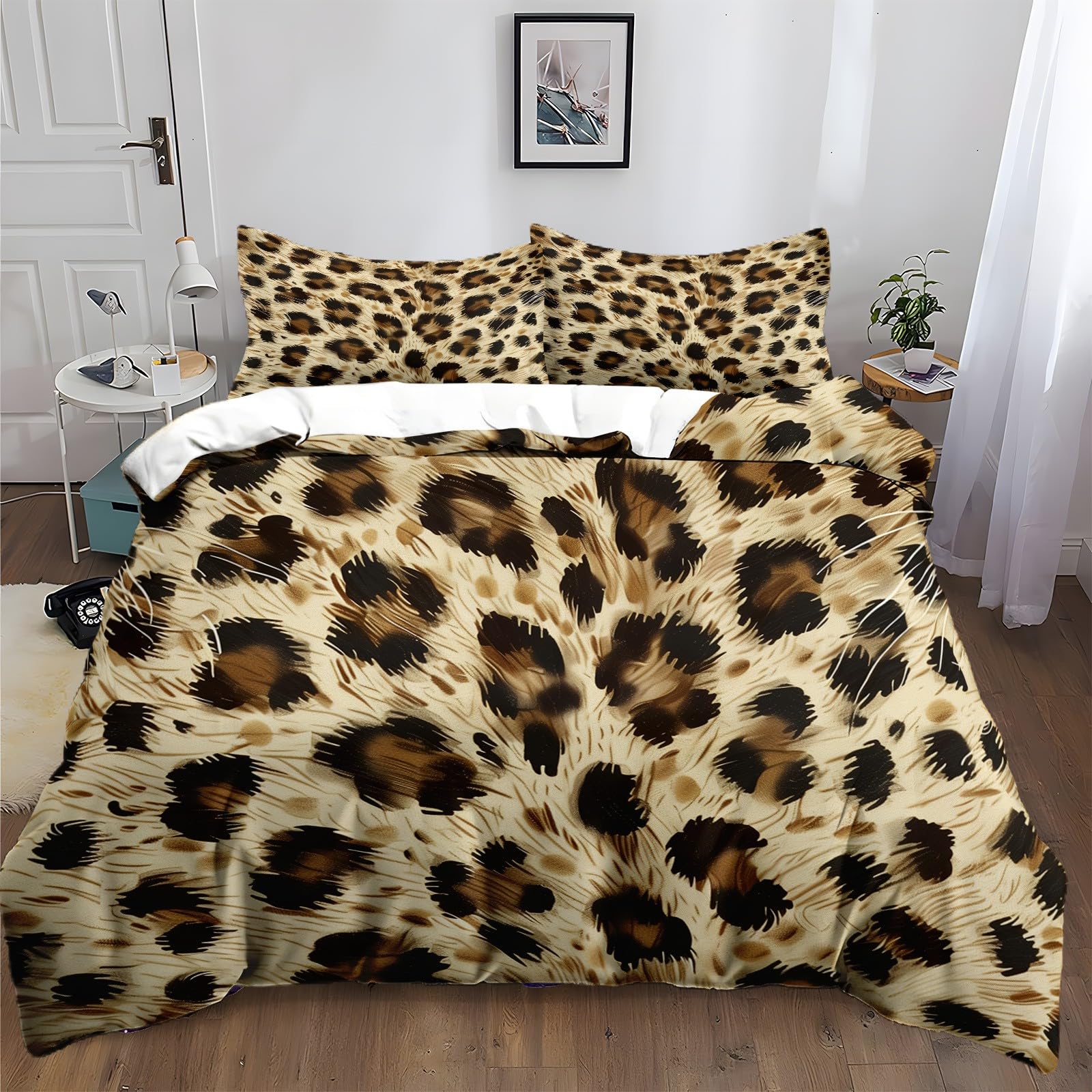 Housse de couette léopard 240x260 parure de lit double microfibre