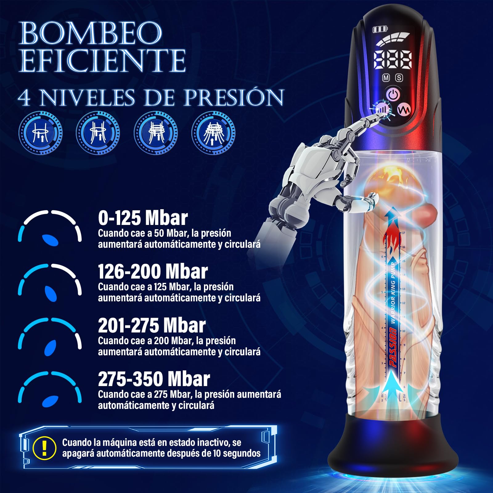 Bomba de Pene Juguetes Sexuales Hombre - Bombas extensoras de pene con 4 presión y 4 modos de succión para entrenamiento de erección y masaje de succión para hombres, IPX7 automática bomba el pene