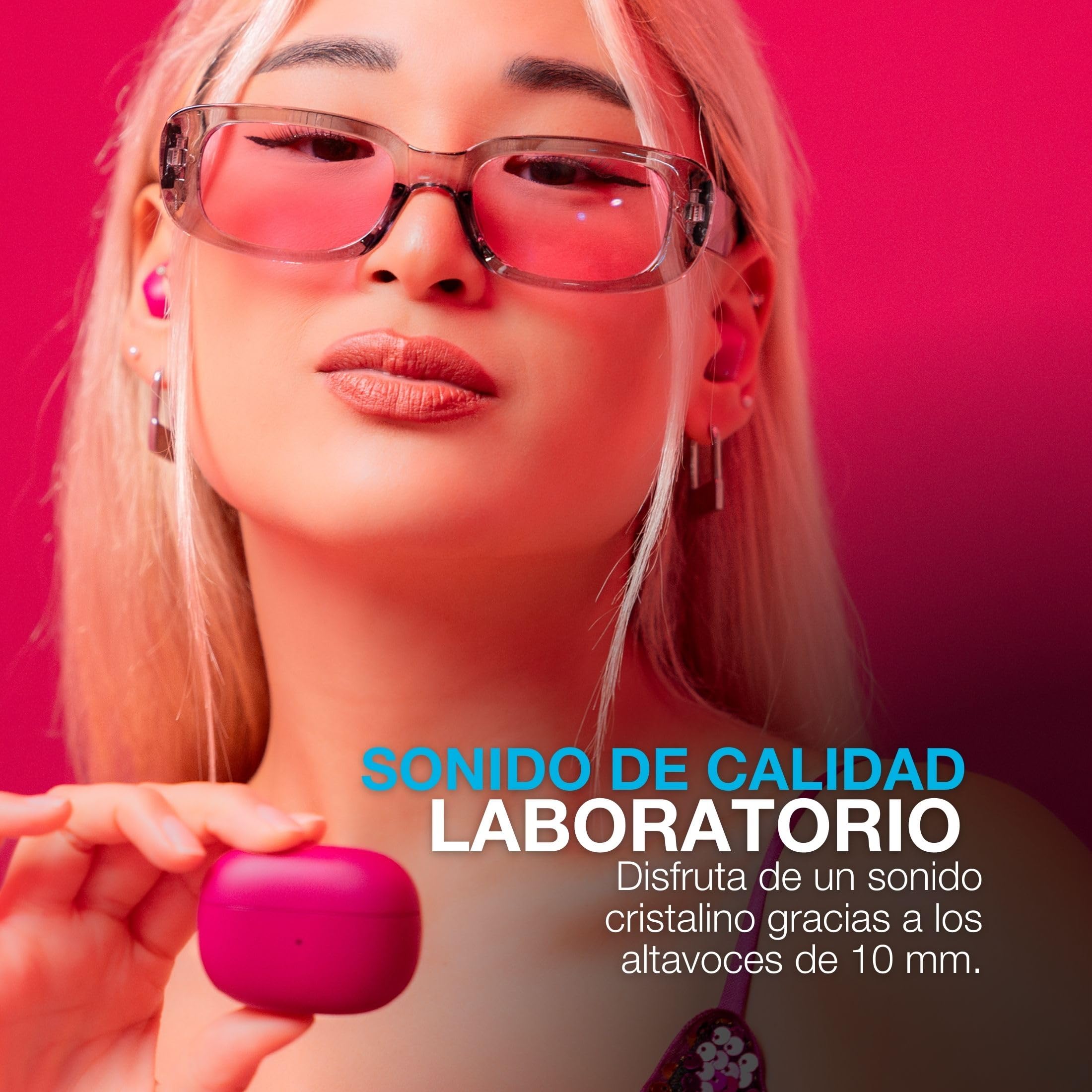 JLab Go Pop ANC Auriculares Bluetooth ANC, 24+ h de autonomía, IP55 Resistentes al Sudor, micrófono, Llamadas claras y conexión multipunto, Fucsia
