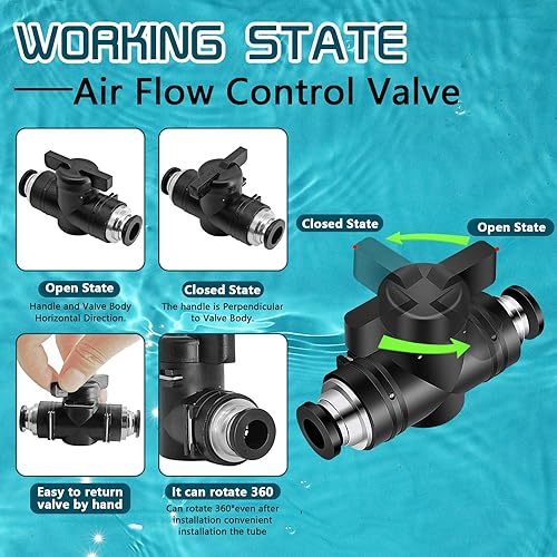 Miniatura 4 de Boltigen Paquete de 2 válvulas de cierre de 3/8 pulgadas, válvula de bola de aire de 3/8 ODx 3/8 OD Qucik, válvula de control de flujo de aire de