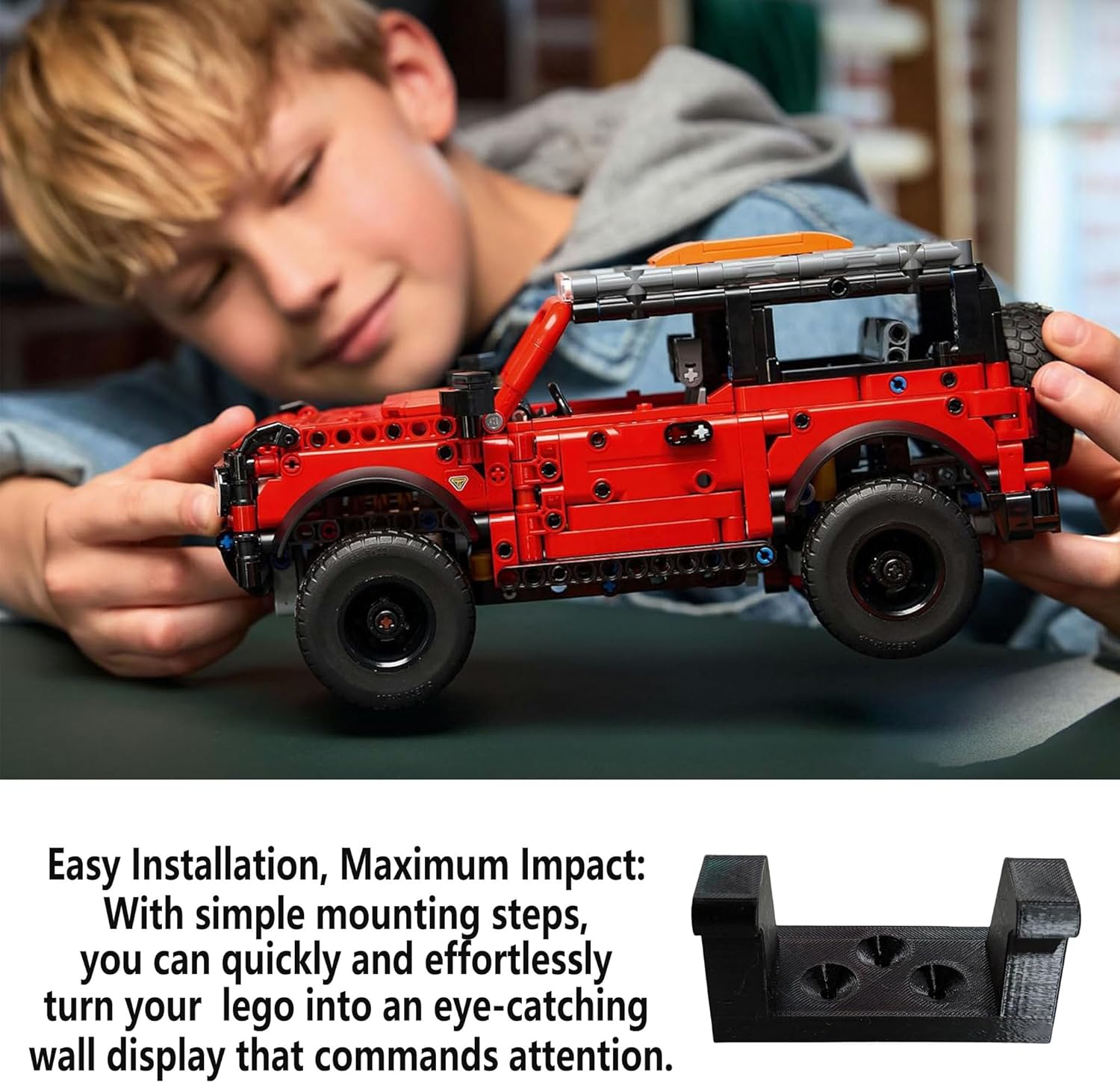 Wall Mount Bracket Compatible with LEGO Technic Ford Bronco 42213, Accessories for LEGO Technic Ford Bronco 42213 Securely Display Your Car, Black