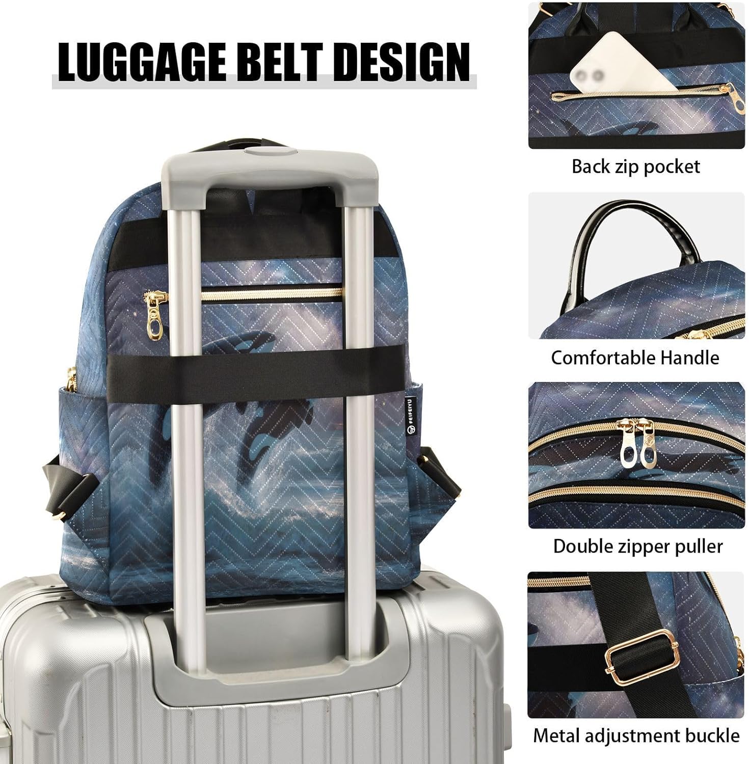 ALAZA Mini Backpack for Women Two Orcas Starlist Sky Travel Backpack Purse for Ladies Handbag Shoulder Bag Casual Daypack, M
