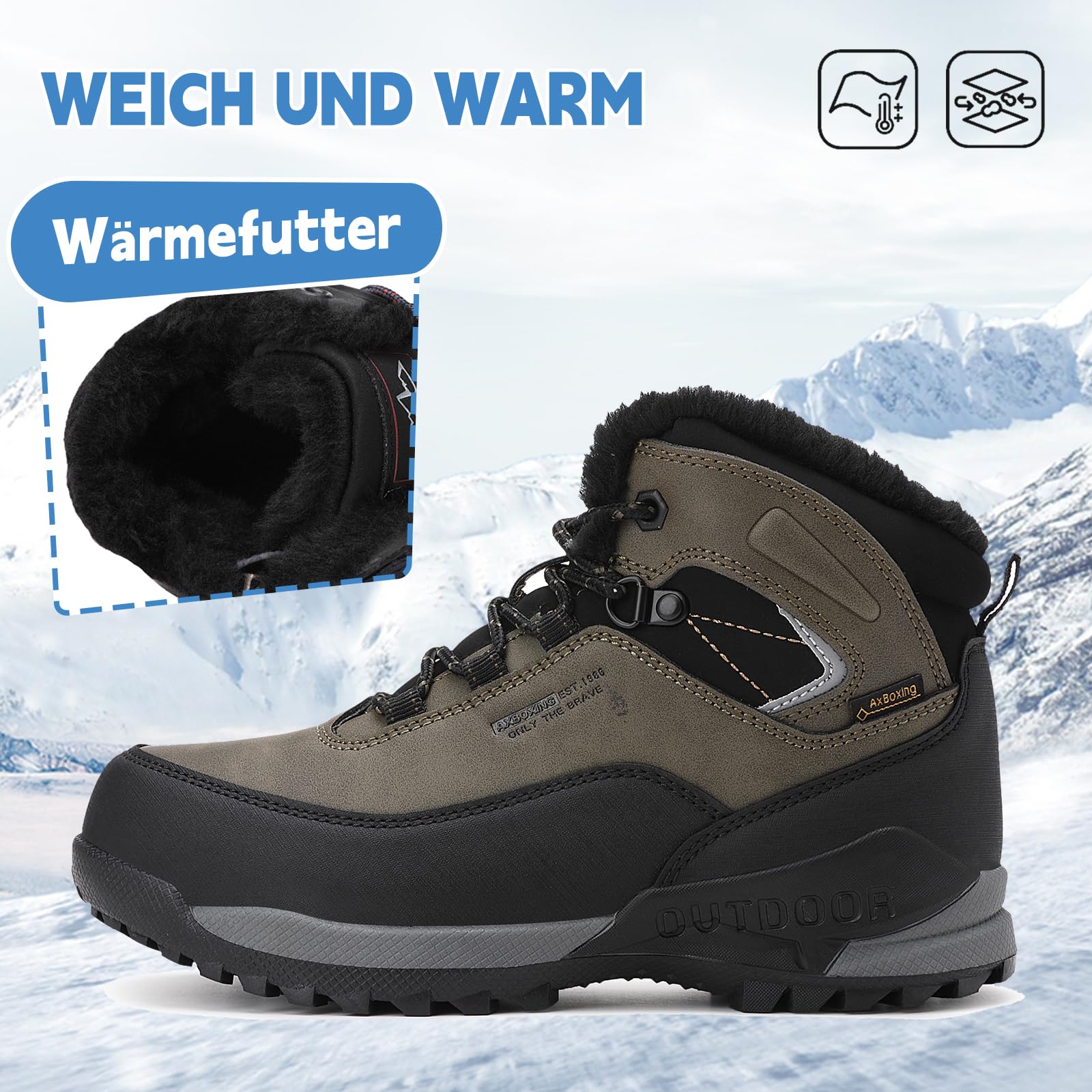 AX BOXING Bottes Hiver Garçon Chaussures de Randonnée Chaud Bottines Enfant Bottes de Neige Antidérapant EU34-40