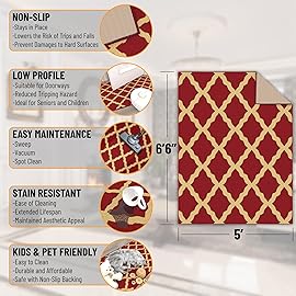 Ottomanson Hallway Runner Rug 1\'10 x 7\' Non Slip Trellis Area Rugs Easy to Clean Laundry Rug Runner Durable & Pet Friendly Floor Carpet Runners for Hallways Entryway Living Room Kitchen Bathroom, Red