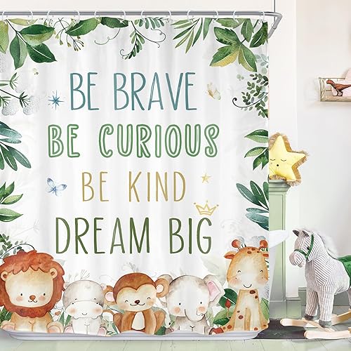 Riyidecor Cortina de ducha con citas de animales de la selva para decoración de baño, 60 pulgadas de ancho x 72 pulgadas de alto, diseño de safari