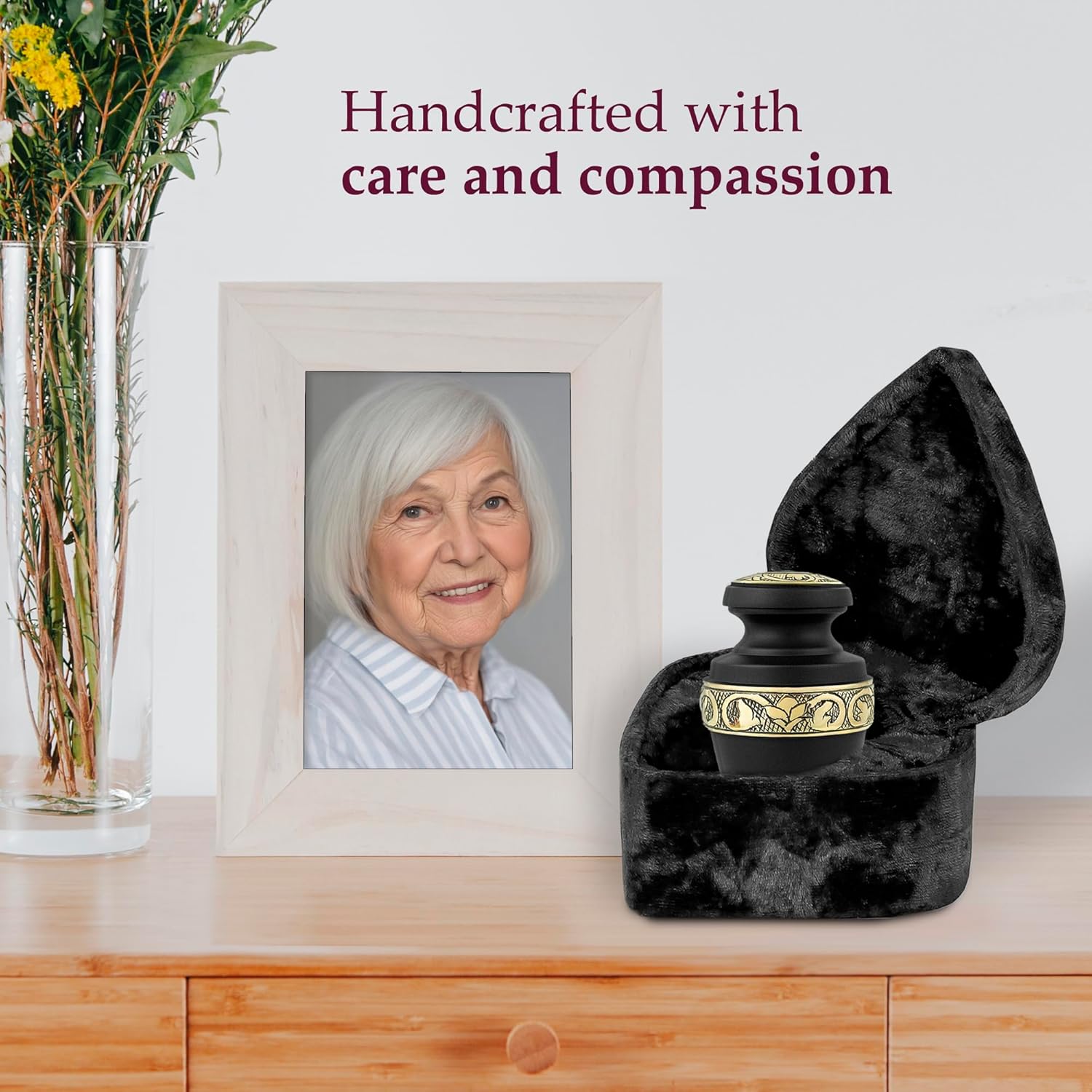 Trupoint Memorials Small Urns for Human Ashes Keepsake, Decorative Mini Cremation Urn for Adult Men and Women, Small Grecian Black with Velvet Heart Box - Image 5