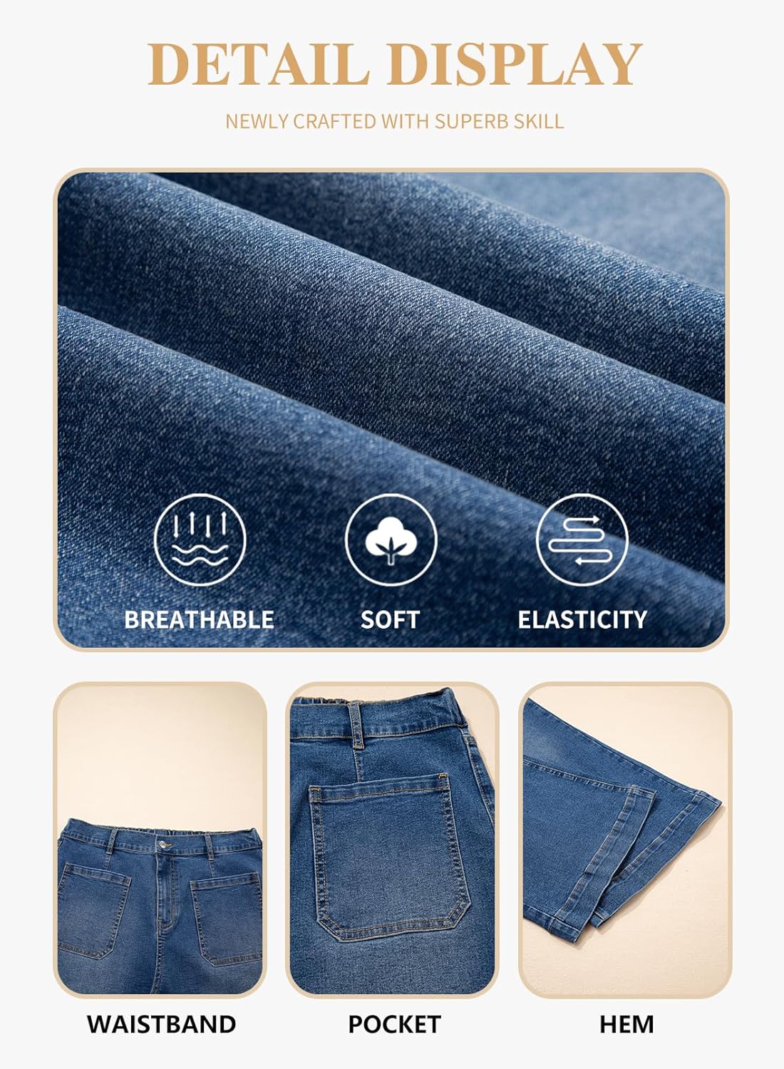 Eytino Plus Size Jeans for Curvy Women High Waisted Wide Leg Stretchy Straight Leg Ankle Denim Pants with Pockets(1X-5X) - Image 5