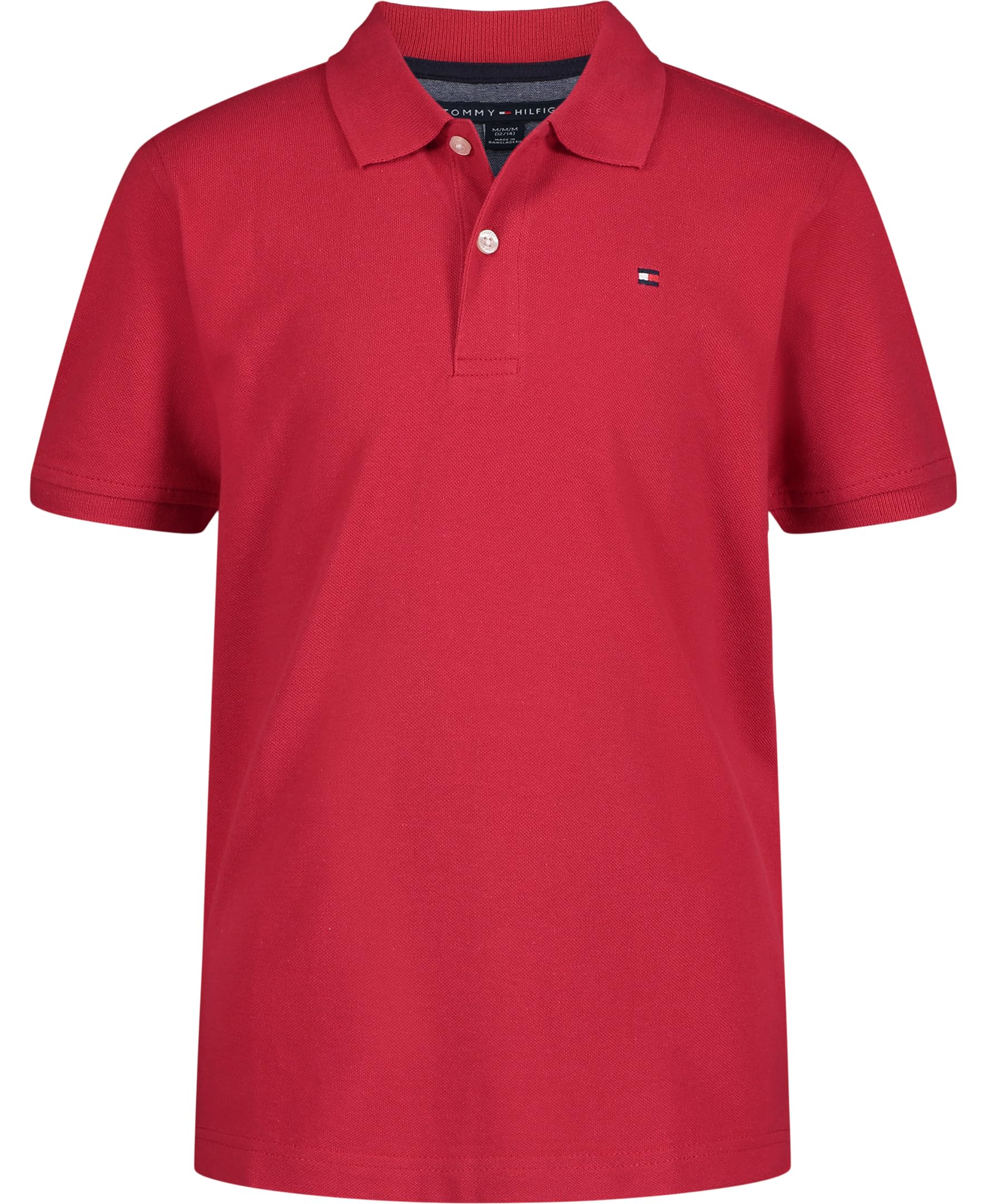 Tommy HilfigerBoys' Short Sleeve Pique Ivy Polo Shirt, Button Closure, Soft & Comfortable