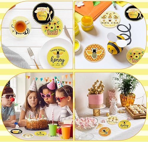 Miniatura 4 de Shellwei 8 posavasos de pintura de diamantes de abeja con soporte, gnomo de abeja, girasol, kit de pintura de diamante, posavasos amarillos para