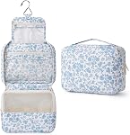Narwey Stripe Hanging Toiletry Bag Women Travel Toiletries Bag Cosmetic Makeup Bag Water-Resistant Organizer for Girls (Mint Green Stripe)