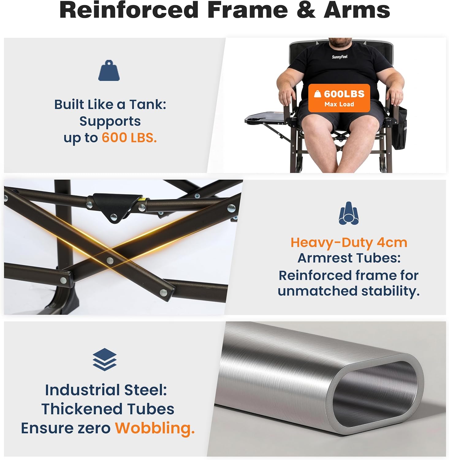 SUNNYFEEL Oversized Camping Directors Chair Black Portable Folding Chair for Adults Support 600lbs with Side Pocket and Side Table for Beach, Fishing, Trip, Picnic, Lawn, Outdoor Foldable Camp Chairs