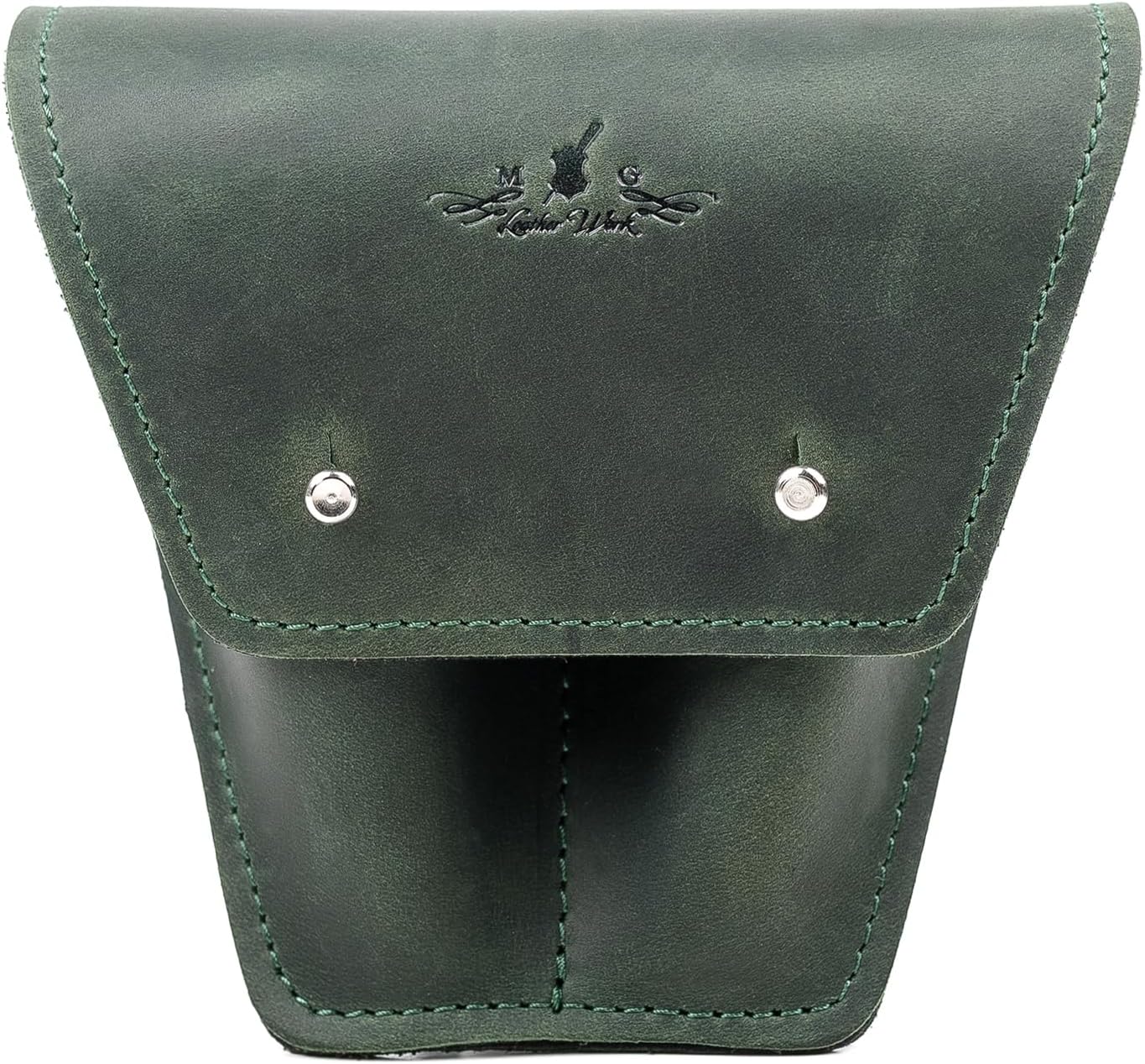 Trombone/Euphonium Double Mouthpiece Pouch - Green Leather - Trombone & Euphonium Accessories