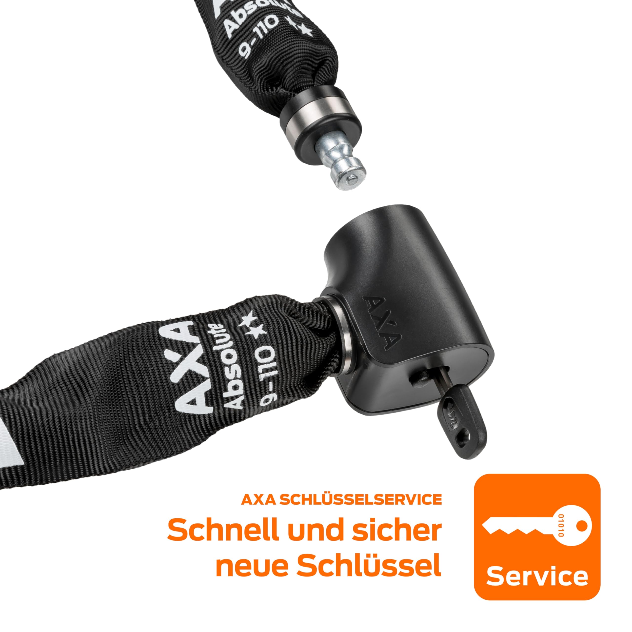AXA Absolute 9-110 Kettenschloss, Länge 110 cm, Sicherheitsstufe 14, Stahlglieder 9 mm, Schwarze Schutzhülle, Schwarz