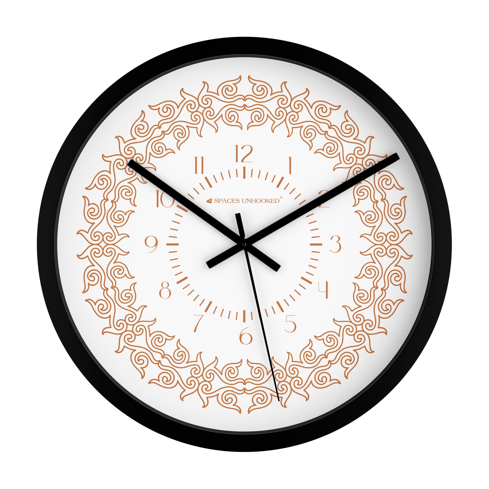 Elegant Pattern Wall Clock | Luxury Decorative Timepiece | Premium Plastic Construction | 30 cm / 12 Inch | Pearl White & Rose Gold Finish
