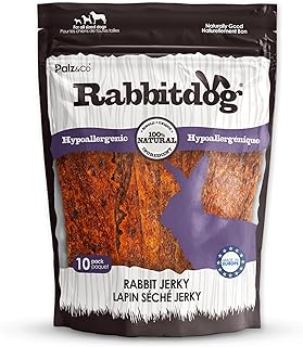 Rabbitdog Rabbit Jerky Strips 10 Pack - 100% Natural Single Ingredient Dog Treats, Grain-Free, High Protein, Chewy Texture