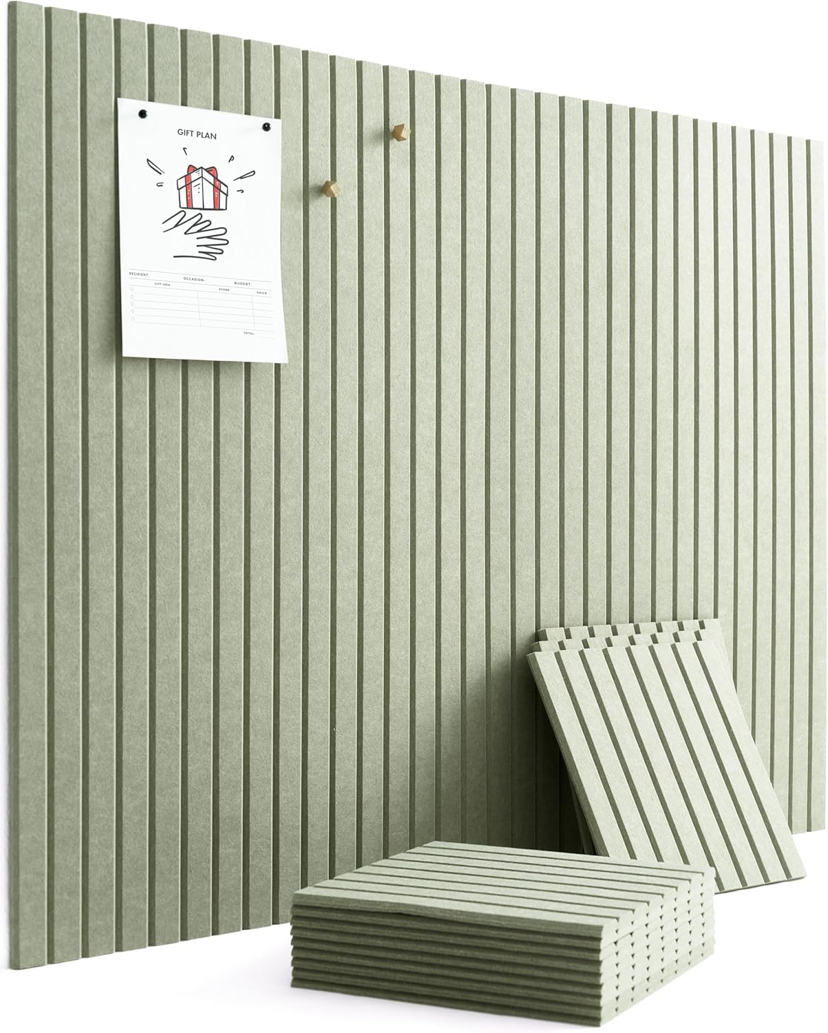 VIVELDA 48x36 Large Felt Bulletin Board - 12-Pack Slat Pattern Wall Tiles for Office, Classroom Decor - OEKO-TEX Safe, Sound Absorbing Panels (Sage)