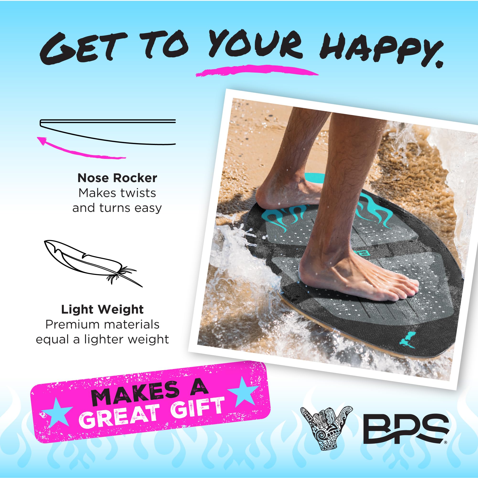 BPS New Zealand 'Flame' - Skimboard in legno ad alte prestazioni con cuscinetti di trazione personalizzati - con borsa imbottita opzionale in plastica riciclata - per bambini o adulti, disponibile in