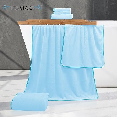 Vista 309 de TENSTARS - Toallas de mano para baño con dobladillo de seda, secado rápido, toalla absorbente de microfibra ultrasuave para baño, fitness, gimnasio