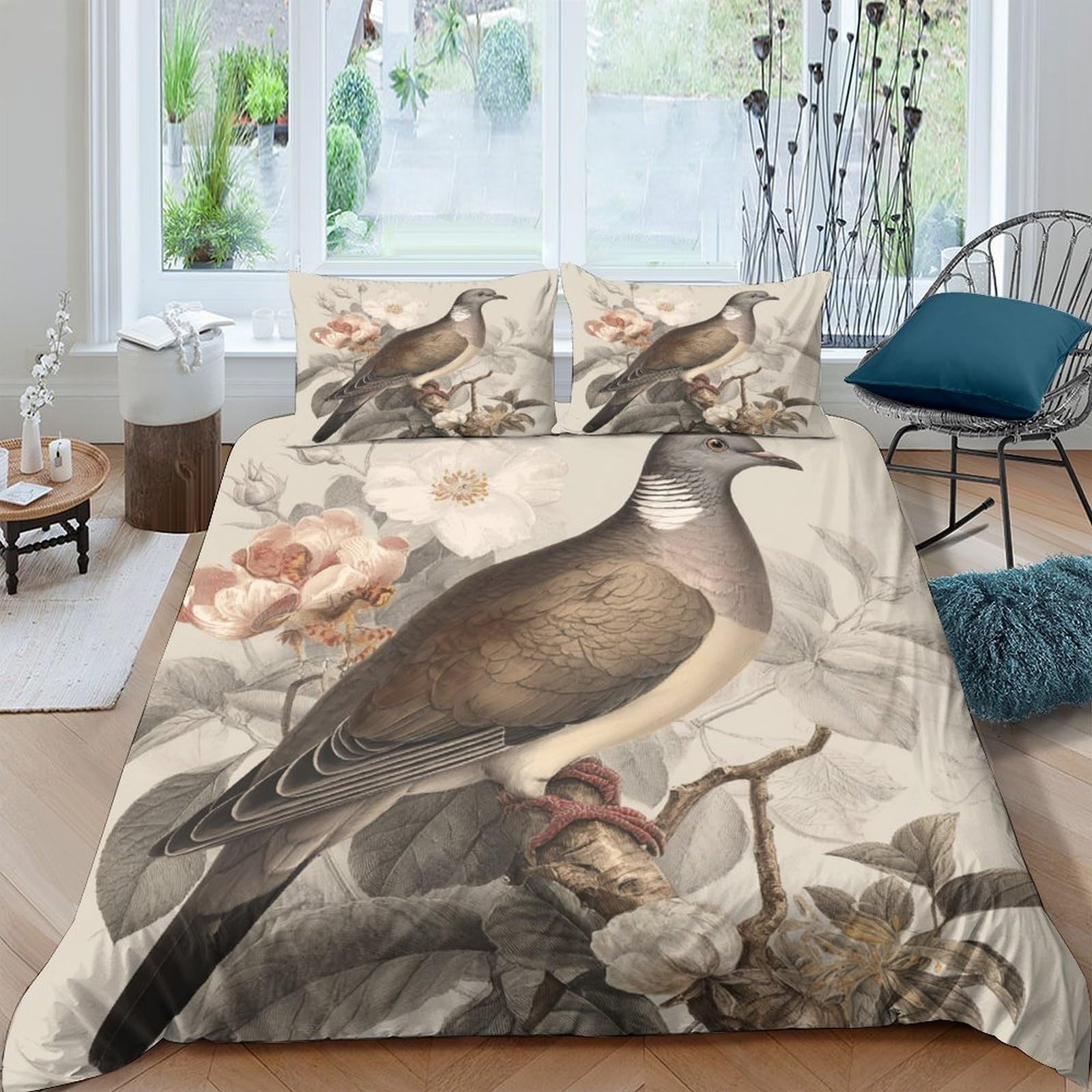 Ctjqhvkz Style-4 3D Printed Vintage Bird Fitted Sheet Microfiber Soft Breathable Botanical Flowers Bed Cover For Bedroom Guest Room Decor Single（135X200cm）