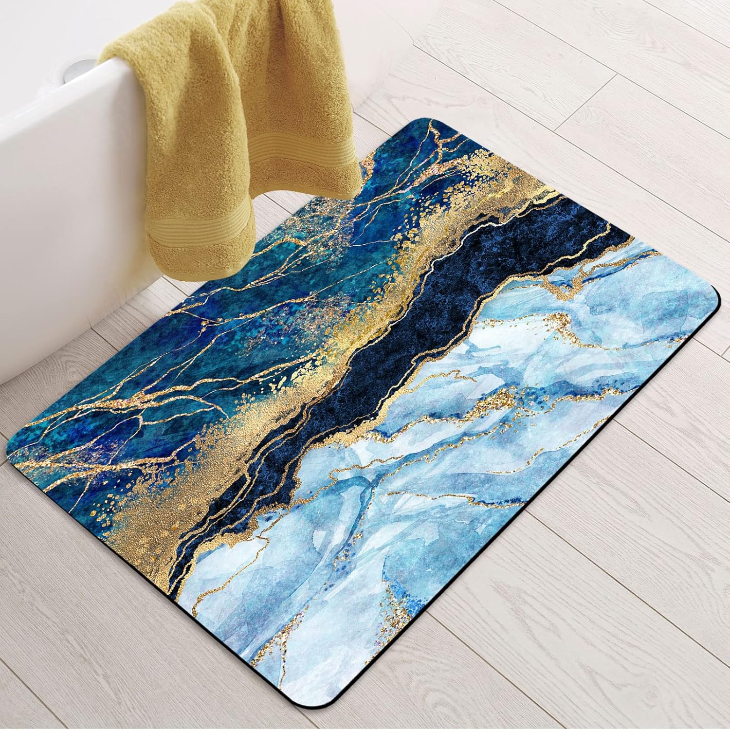BBiggood Super Absorbent Bath Mat Rug, Blue Marble Bath Mat