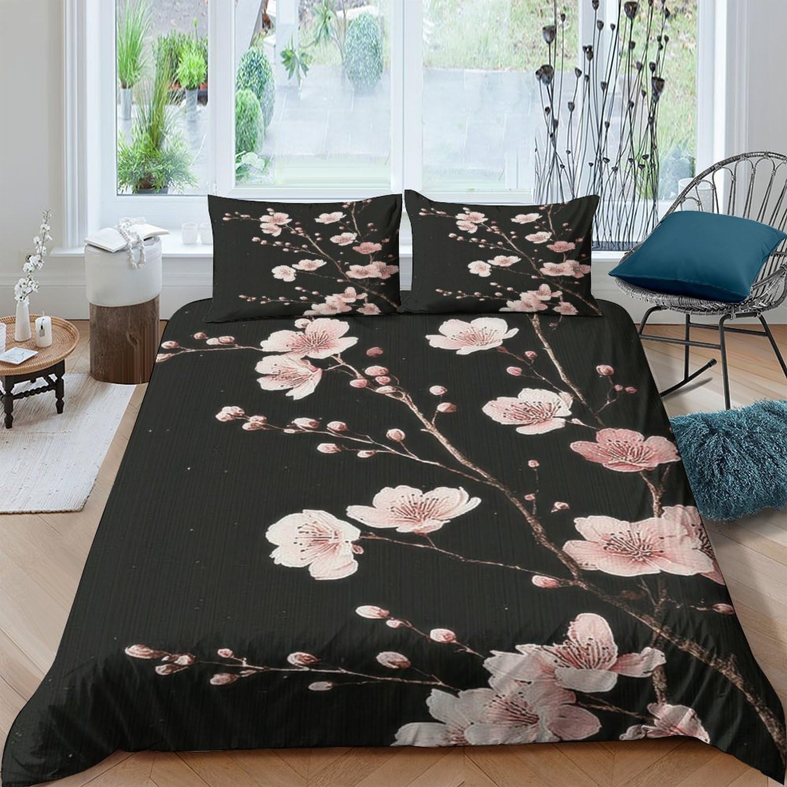 Ctjqhvkz Style-7 3D Printed Sakura Blossom Fitted Sheet Microfiber Soft Pink Flower Bed Cover For Bedroom Dorm Mattress Decor Single（135X200cm）