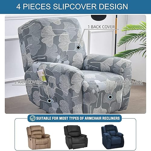 Miniatura 4 de Eco-Ancheng Fundas reclinables Lazyboy de 4 piezas, fundas para sofá reclinable, fundas antideslizantes para sillas reclinables, con bolsillos de