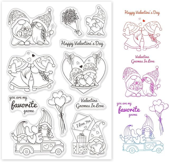 GLOBLELAND Sweet Valentine's Day Clear Stamps Love Gnome Silicone Stamp Seal Gift Transparent Stamp for Cards Making Photo Journal Decoration DIY Scrapbooking